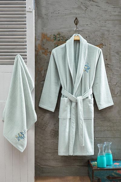 Upline Rise L/xl Women's Cotton/modal Extra Soft Shawl Robe Set (L/XL 55X85) - Water Green