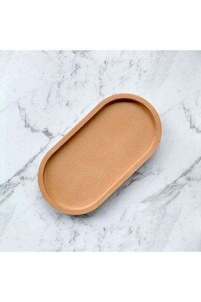 Orange Atelier Decorative Oval Concrete Trinket Plate Concrete Jewelry Plate Candle Plate Organizer Candle Holder Incense Holder