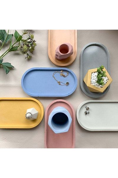 Orange Atelier Decorative Oval Concrete Trinket Plate Concrete Jewelry Plate Candle Plate Organizer Candle Holder Incense Holder