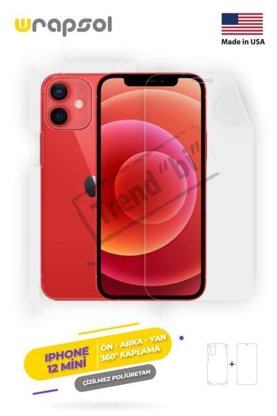 Wrapsol Iphone 12 Mini 360 ° Full Body Ekran Koruyucu Kaplama Ön Arka Yan Dar...