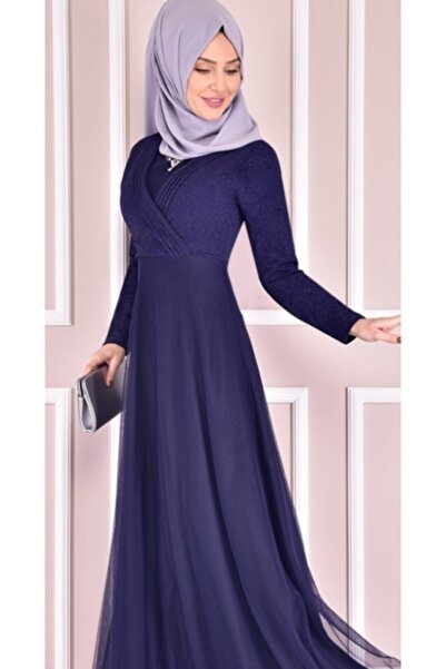 ZEN-N Жіноча темно-синя сукня з талією, спідниця з тюлю, легка блискуча вечір...