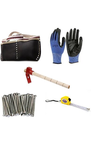 İLHANUSTA 5 Parça Inşat'çı Set (çivi Önlüğü+zebra Eldiven+3*30 Çivi+keser+3*1...