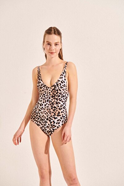 Beach&Beyond Kadın Leopar Sırt Dekolteli Bağcıklı Mayo
