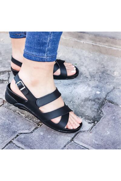 Ceyo Women's Black Color Simple and Stylish Banded Anatomical Sole Sandals Venice 8