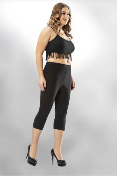 KOTA İÇ GİYİM Kota Battal Kadın Siyah Penye Pamuklu Kapri Yüksek Bel Tayt 4005