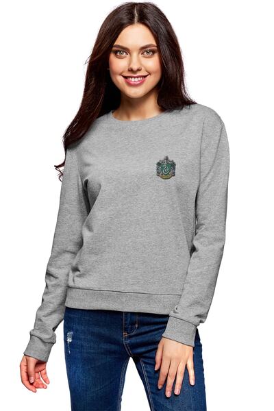 QIVI Slytherin Printed Gray Women's Knitted Sweatshirt Long Sleeve