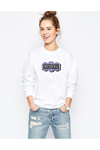 QIVI Women's White Knitted Long Sleeve Sweatshirt