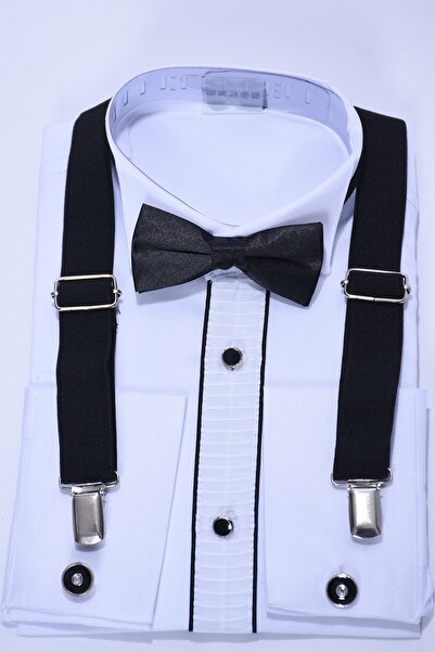 ceocuk Set de bretele și papion pentru cămașă albă cu mânecă lungă pentru băiat