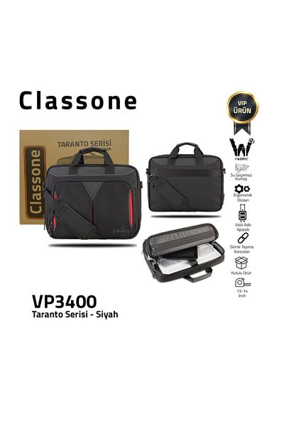 Classone تارانتو Vp3400 14 بوصة قماش مقاوم للماء، حقيبة يد للكمبيوتر المحمول - أسود