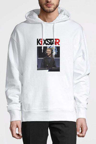 QIVI Ανδρικό φούτερ με κουκούλα με στάμπα Kixstar Λευκό Πλεκτό Μακρυμάνικο