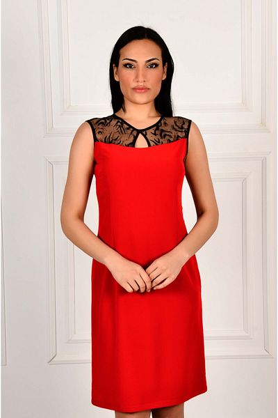 MİSS PROTO Rochie fără mâneci din dantelă roșie pentru femei