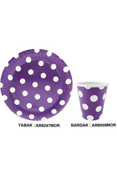 Hayaller Dükkanı Purple, Polka Dot Cardboard Plates 23cm, 8 Pieces, 24 Width, 23 Length
