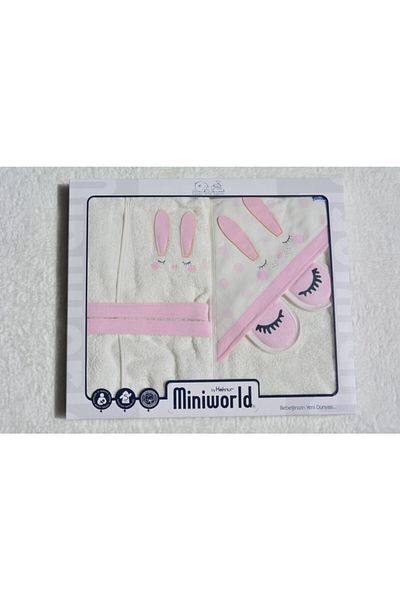 Miniworld Baby Girl Pink Sleeping Rabbit Bathrobe Set