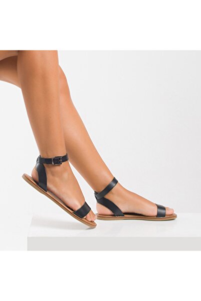 ERNİLA Women's Black Genuine Leather Sandals Vak177