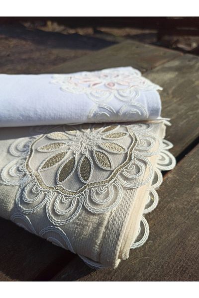 Çeyiz Bahçesi Σετ πετσετών βελούδου Hale French Laced 2 τεμαχίων 50&90