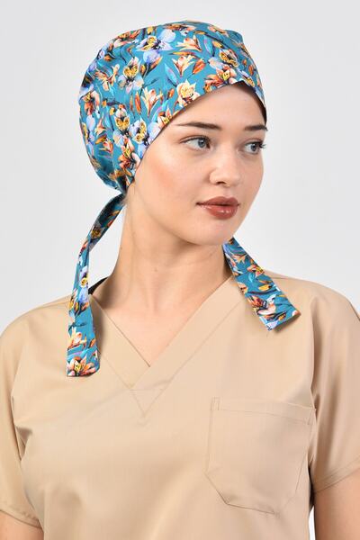 Owlet Medikal Green Surgical Hijab Cap with Spring Flower Pattern