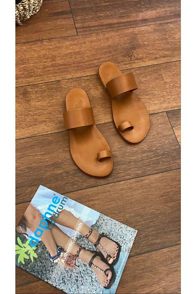 DaphneSandals Handmade Genuine Leather Camel Women's Slippers - 3532