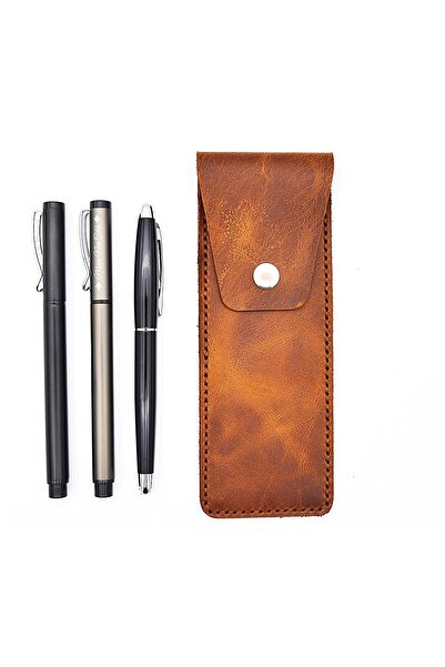 Lost Slope حامل قلم من الجلد الطبيعي مصنوع يدويًا