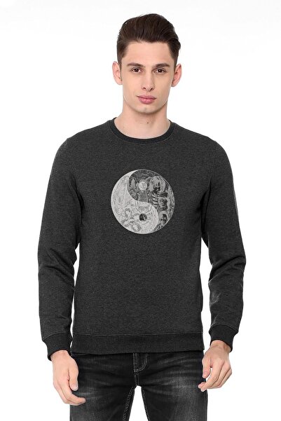QIVI Stranger Things Ying Yang Upside Printed Smoked Anthracite Men's Knitted...