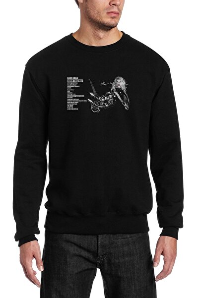 QIVI Lady Gaga Motorcycle Lady Printed Black Men's Knitted Sweatshirt Long Sl...