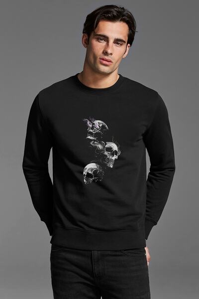 QIVI Smoky Heads Skull Skull Štampano Crna muška Pleteno majica dugih rukava