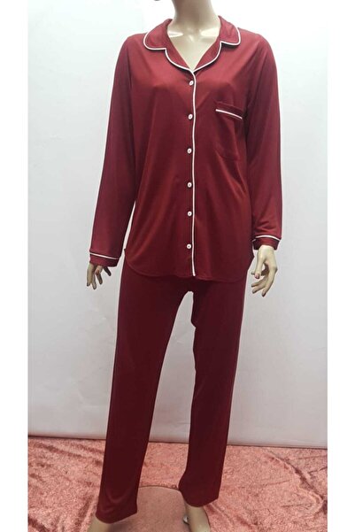 Nena Стильний жіночий піжамний комплект бордового кольору з ґудзиками спереду...