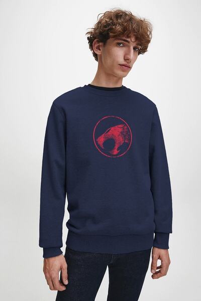 QIVI Thundercats Logo Printed Indigo Blue Navy Blue Men's Knitted Sweatshirt ...