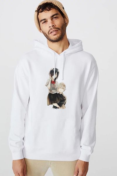 QIVI Anime Tokyo Ghoul Anteiku Touka Rabbit με στάμπα λευκό ανδρικό πλεκτό φούτερ με κουκούλα μακρυμάνικο