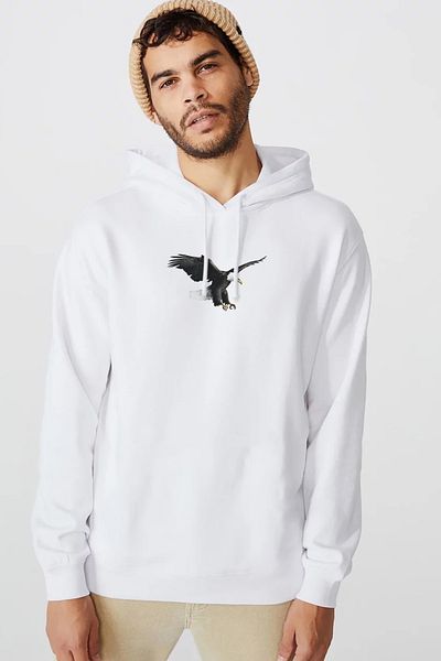 QIVI Eagle Eagle Bird με στάμπα λευκό ανδρικό πλεκτό φούτερ με κουκούλα μακρυμάνικο