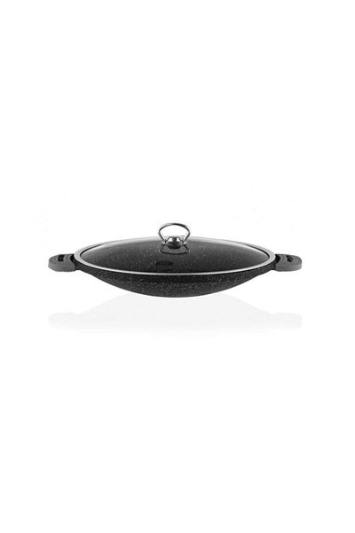 Taç 34 cm Black Granite Casting - Sheet Roasting and Pancake Pan with Glass Lid