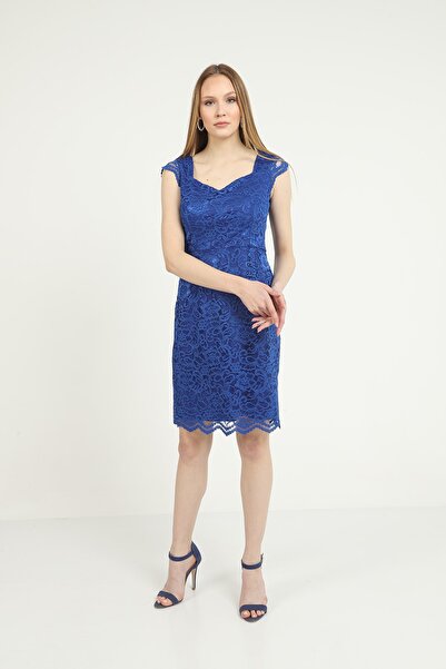 Butik Miza Dantel Saks Kalem Elbise