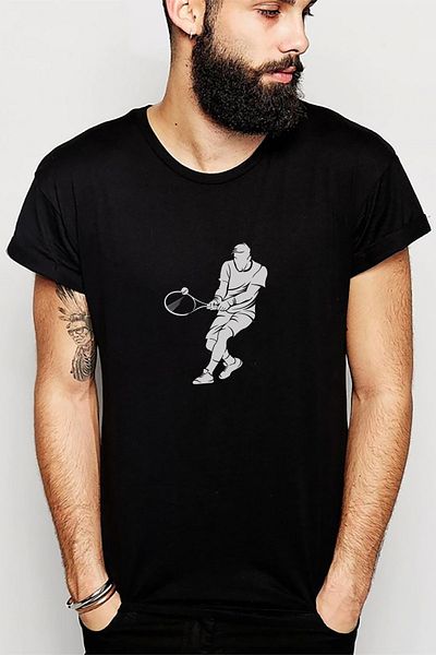 QIVI Silhouette Tennis εμπριμέ μαύρο ανδρικό πλεκτό μπλουζάκι T-shirt T-shirt T-shirt