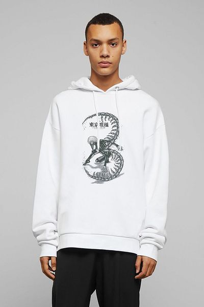 QIVI Anime Tokyo Ghoul Anteiku Printed White Men's Knitted Hooded Sweatshirt Long Sleeve