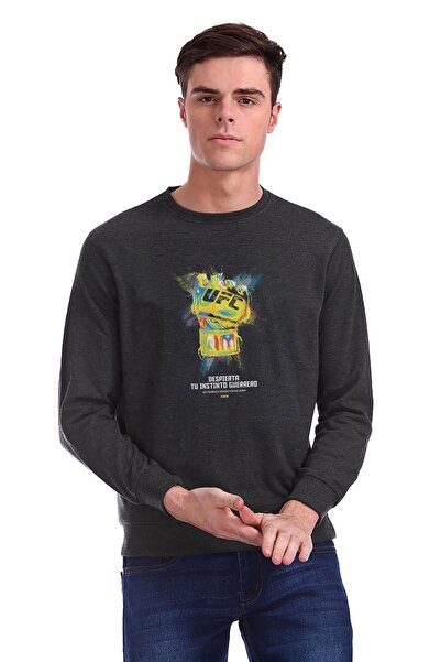 QIVI Ufc Despierta Printed Smoked Anthracite Men's Knitted Sweatshirt Long Sl...