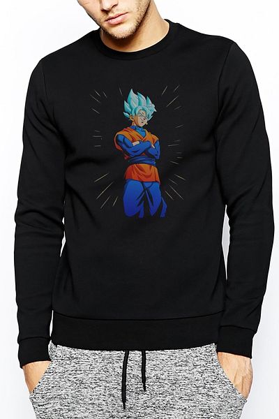 QIVI Hanorac tricotat cu mânecă lungă pentru bărbați negru cu imprimeu Dragon Ball