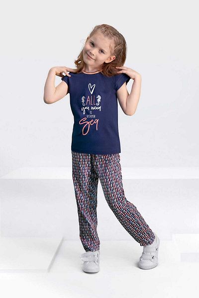 Arnetta Seahorse Navy Blue Girl's Pajama Set