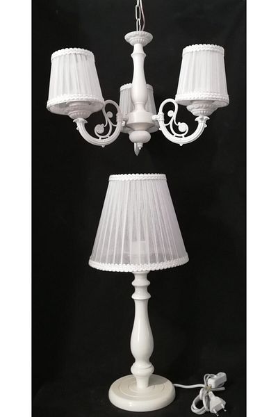 TEKAY AYDINLATMA 3-Piece White Chandelier Lampshade Set Bedroom Chandelier, 1 Lampshade 1 Chandelier