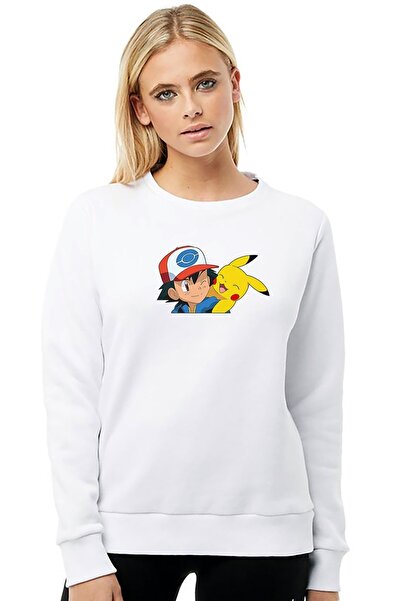 QIVI سويت شيرت نسائي محبوك بأكمام طويلة مطبوع عليه بوكيمون آش وبيكاتشو بيكاتش...