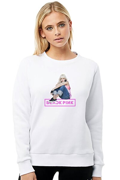 QIVI Ženska bela Lisa Blackpink Yg Entertainment K Pop Štampano Pleteno majic...
