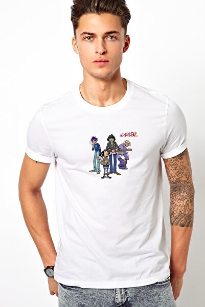 QIVI Gorillaz JPEG Štampano Bela muška Pleteno majica T-shirt T-shirt