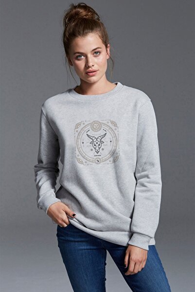 QIVI Світшот з довгими рукавами для жінок, сірий, з принтом знака зодіаку Риби