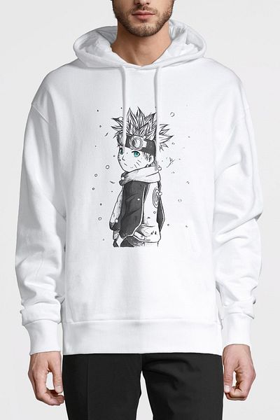 QIVI Anime Naruto εμπριμέ λευκό ανδρικό πλεκτό φούτερ με κουκούλα μακρυμάνικο
