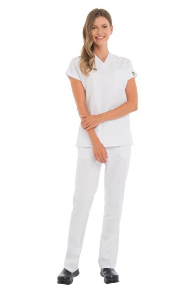 VEHBİ Women's Doctor Nurse Uniform Scrubs Alpaca Fabric Hospital Duty Suit (V...