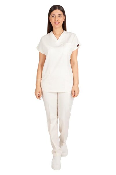 VEHBİ Women's Doctor Nurse Uniform Scrubs Alpaca Fabric Hospital Duty Suit (V...