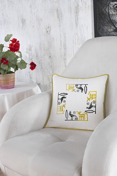 ÖDEL HOME Naturel-f. وسادة رمي منقوشة بالحجر الأخضر مقاس 40 × 40 سم