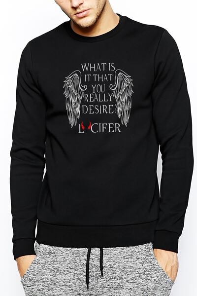 QIVI Lucifer What Is It That You Printed Black Men's Knitted Sweatshirt Long ...