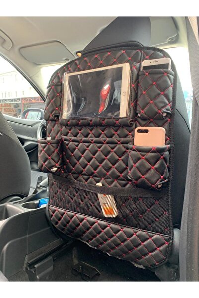 gönen deri منظم ظهر مقعد السيارة / منظم العناصر - خياطة وردية اللون باللون ال...