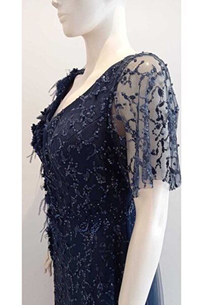 Saygın Жіноче вечірнє плаття з камінням на спині та тюлем