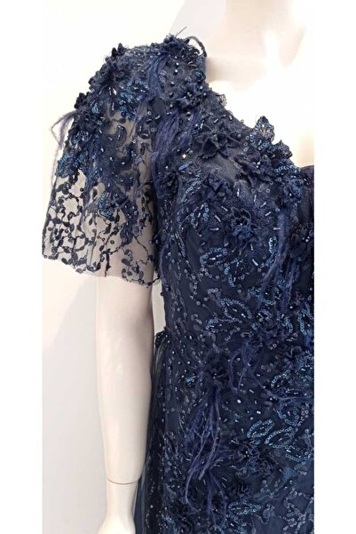 Saygın Жіноче вечірнє плаття з камінням на спині та тюлем