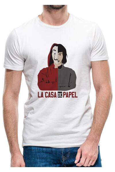 QIVI La Case De Papel Dali Tokyo εμπριμέ λευκό ανδρικό πλεκτό μπλουζάκι